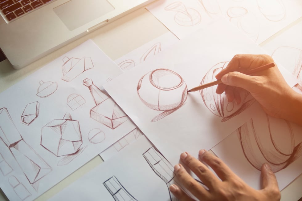 Production Designer Sketching a Product Packaging Prototype